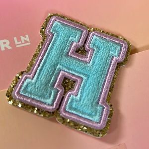 Stoney Clover Lane blue terry cloth, lavender & gold initial H letter patch